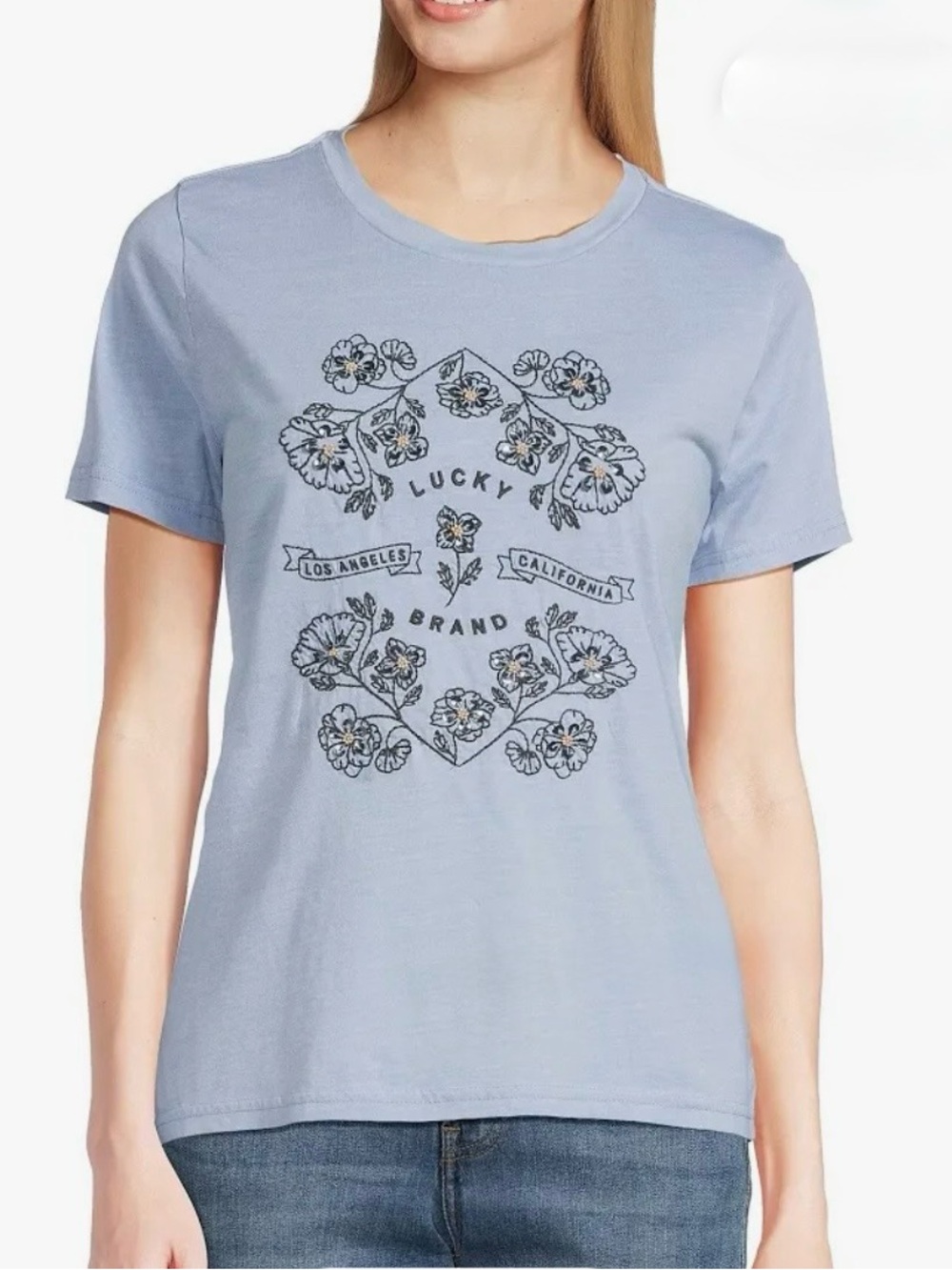 Lucky Brand Women's Floral Embroidered Cotton T-Shirt, Large